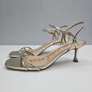 Sam Edelman Presley Strappy Heel Womens 11 Metallic Gold Sandal Formal Party NEW